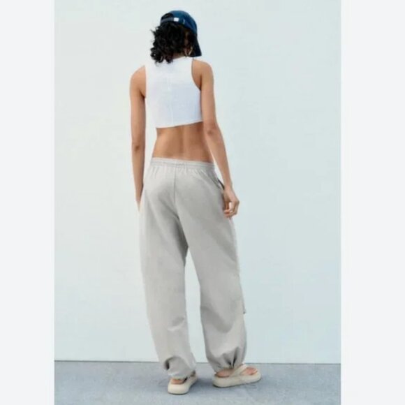 NWT ZARA NYLON PANTS WITH POCKETS BLUE GRAY - Picture 7 of 7